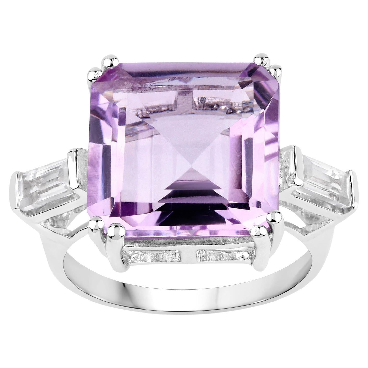 Pink Amethyst Ring White Topaz 8.29 Carats Sterling Silver
