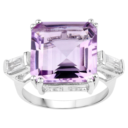 Pink Amethyst Ring White Topaz 8.29 Carats Sterling Silver
