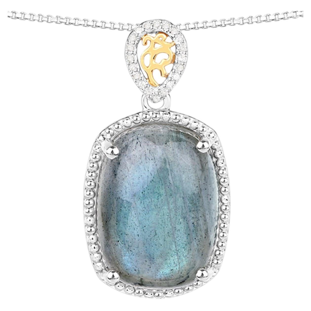 Labradorite Pendant With Diamonds 11 Carats Sterling Silver