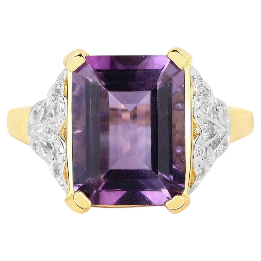 Amethyst Ring With White Topaz 3.02 Carats Gold Plated Silver
