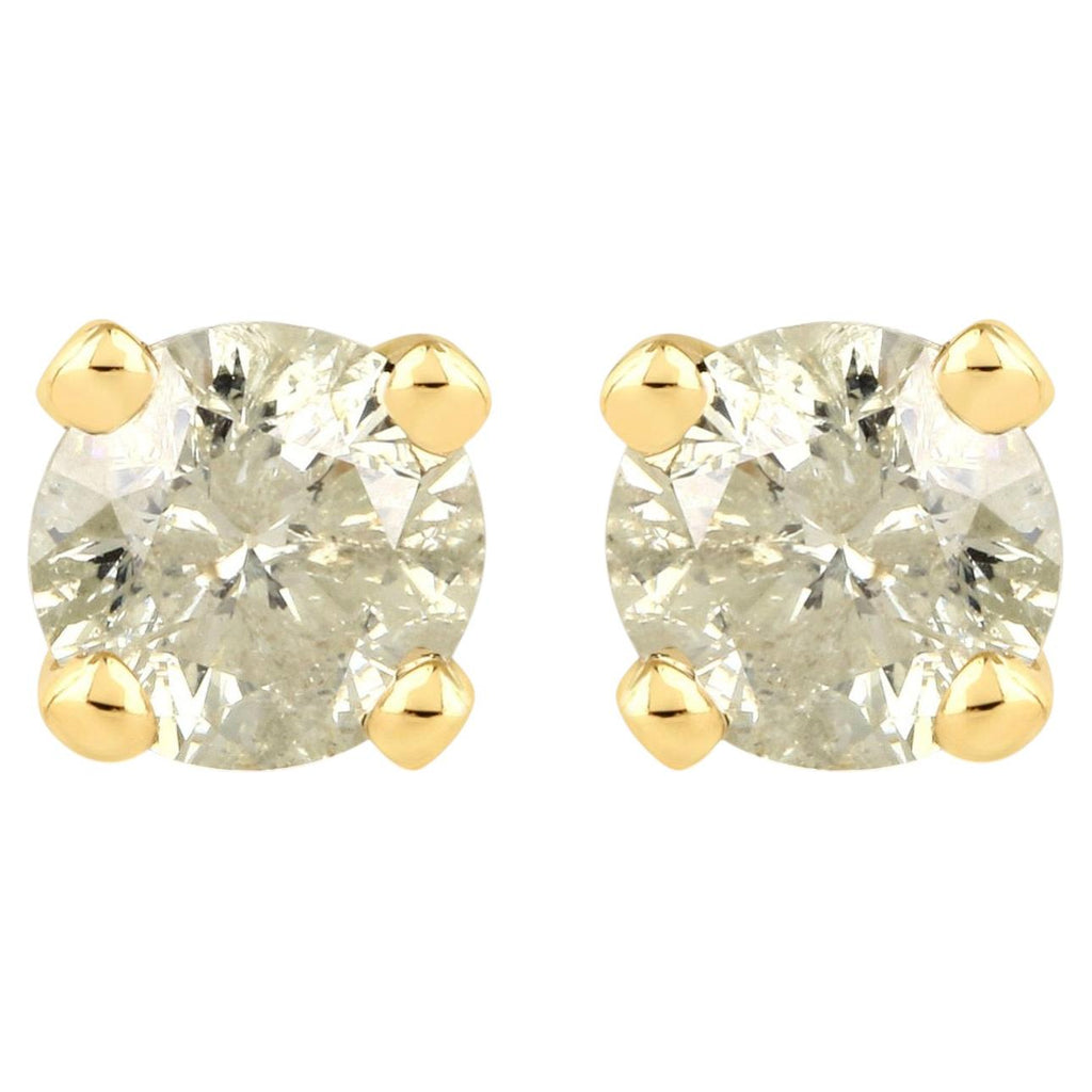 Diamond Stud Earrings 0.9 Carats 14K Yellow Gold