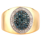 Blue Diamond Ring With White Diamonds 0.40 Carats Gold Plated Silver