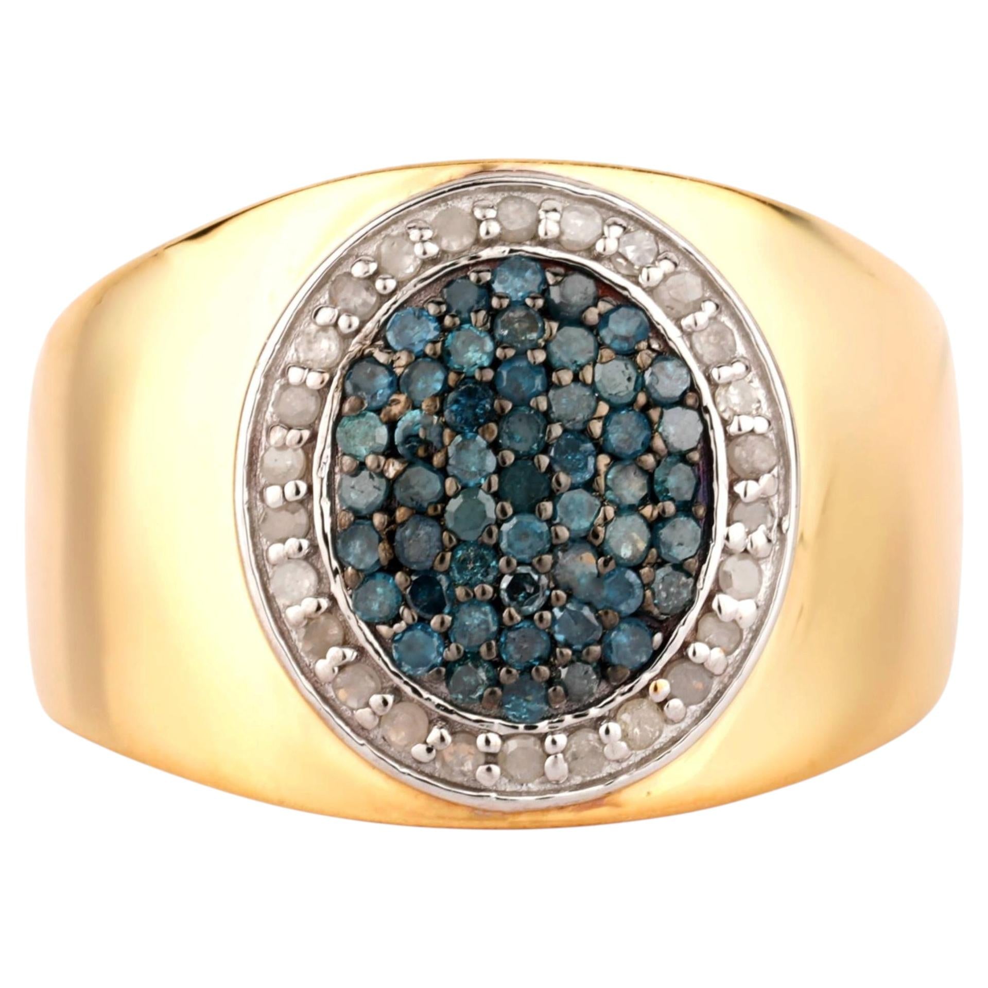 Blue Diamond Ring With White Diamonds 0.40 Carats Gold Plated Silver