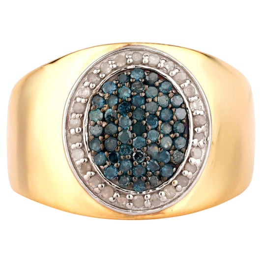 Blue Diamond Ring With White Diamonds 0.40 Carats Gold Plated Silver