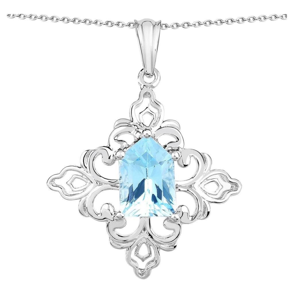 Swiss Blue Topaz Pendant 6.08 Carats Sterling Silver