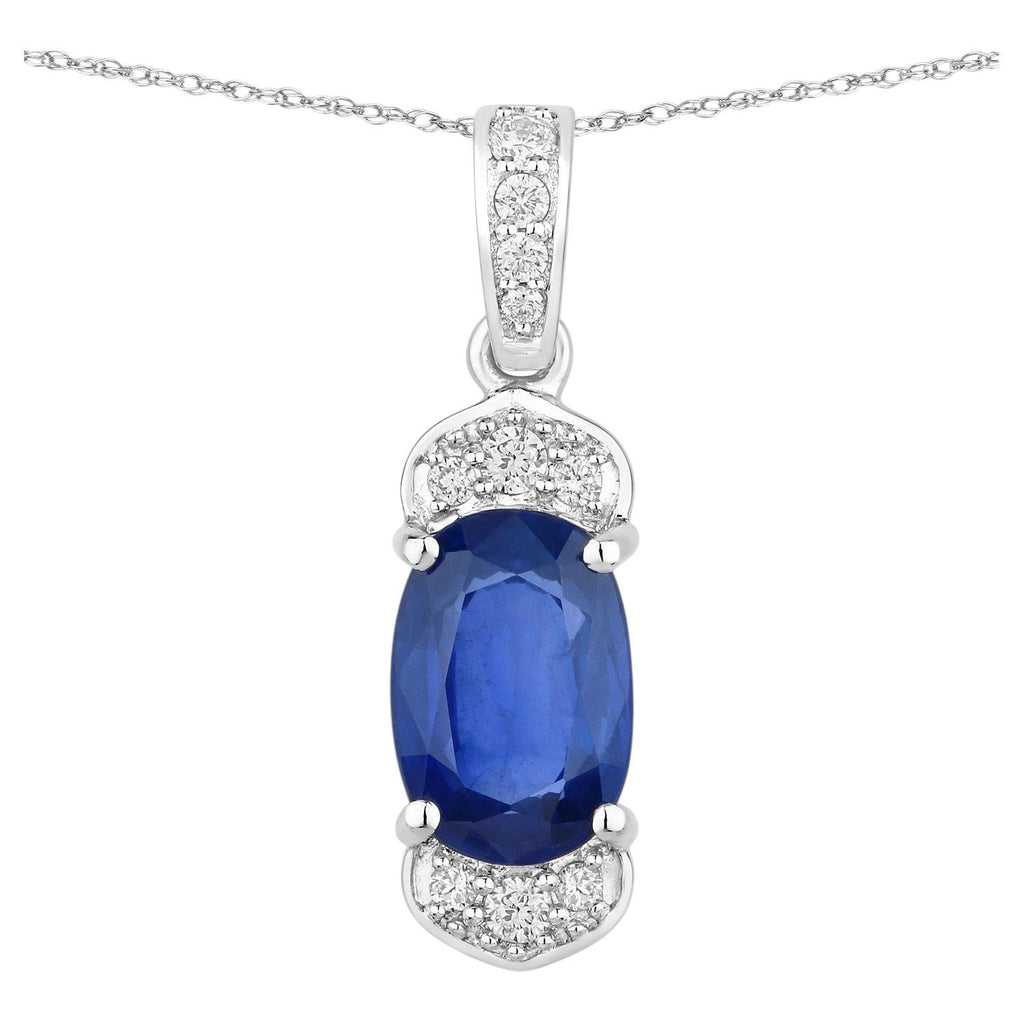 Blue Sapphire Pendant With Diamonds 2.42 Carats 18K White Gold