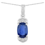 Blue Sapphire Pendant With Diamonds 2.42 Carats 18K White Gold