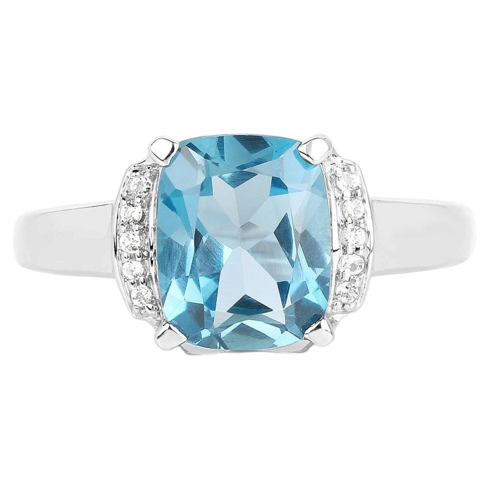 London Blue Topaz Ring With White Topaz 3.52 Carats Sterling Silver
