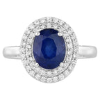 Blue Sapphire Ring With Diamonds 3.42 Carats 18K White Gold