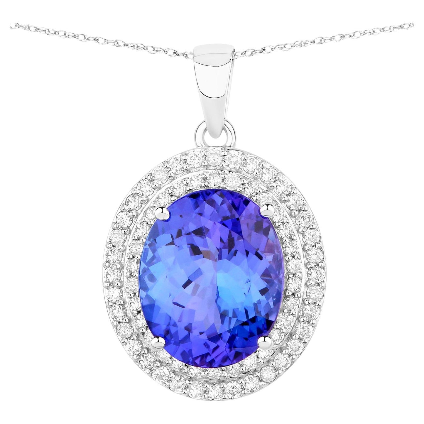 Tanzanite Pendant Necklace Diamonds 3.88 Carats 14K White Gold
