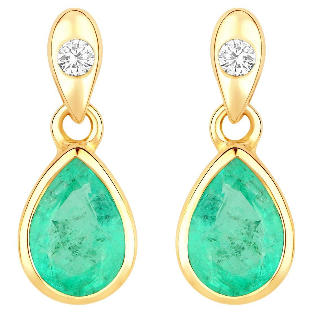 Natural Emerald Earrings With Diamonds 1.32 Carats 14K Yellow Gold