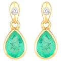 Natural Emerald Earrings With Diamonds 1.32 Carats 14K Yellow Gold