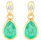 Natural Emerald Earrings With Diamonds 1.32 Carats 14K Yellow Gold