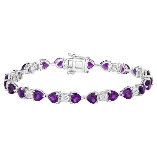 Amethyst Tennis Bracelet White Diamonds 9.5 Carats Sterling Silver