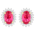Ruby Halo Stud Earrings Diamonds 1.1 Carats 14K Yellow Gold