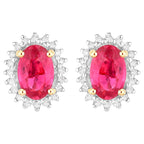 Ruby Halo Stud Earrings Diamonds 1.1 Carats 14K Yellow Gold