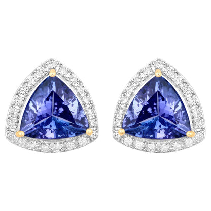 Tanzanite Stud Earrings With Diamonds 3.82 Carats 14K Yellow Gold