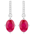 Ruby Dangle Earrings Diamonds 1.7 Carats 14K White Gold