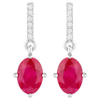 Ruby Dangle Earrings Diamonds 1.7 Carats 14K White Gold