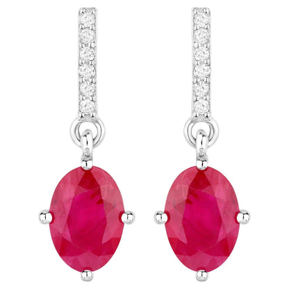 Ruby Dangle Earrings Diamonds 1.7 Carats 14K White Gold