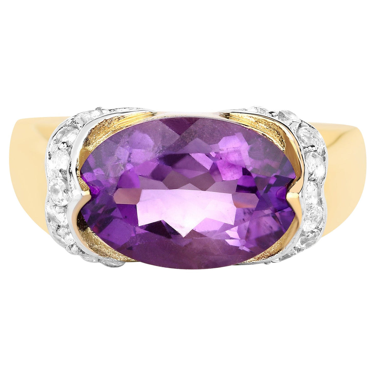 Amethyst Ring With White Topaz 4.92 Carats Gold Plated Silver