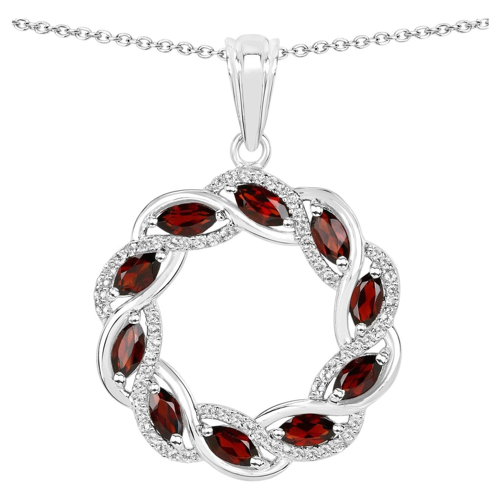 Garnet Pendant With White Topaz 2.3 Carats Sterling Silver