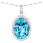 Aquamarine Pendant With Diamonds 9.56 Carats 14K White Gold