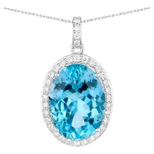 Aquamarine Pendant With Diamonds 9.56 Carats 14K White Gold