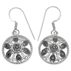 Blue Diamond Flower Earrings 0.12 Carats Sterling Silver