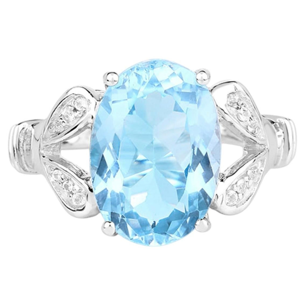 Swiss Blue Topaz Ring With White Topaz 7.26 Carats Sterling Silver