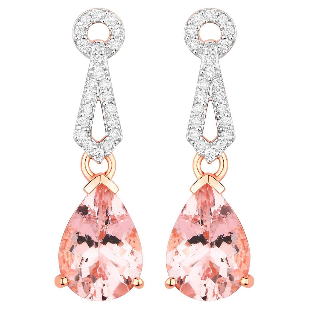 Morganite Drop Earrings Diamond Settings 3.6 Carats Total 14K Gold