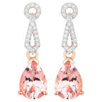 Morganite Drop Earrings Diamond Settings 3.6 Carats Total 14K Gold