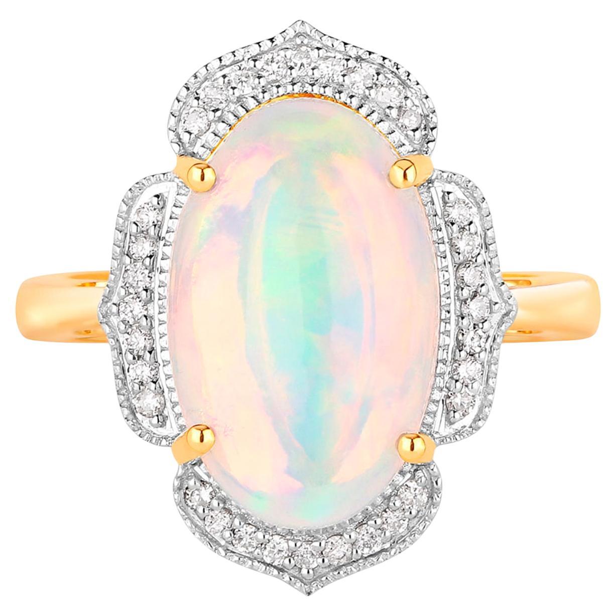 Ethiopian Opal Ring Diamonds 4.1 Carats 14K Yellow Gold