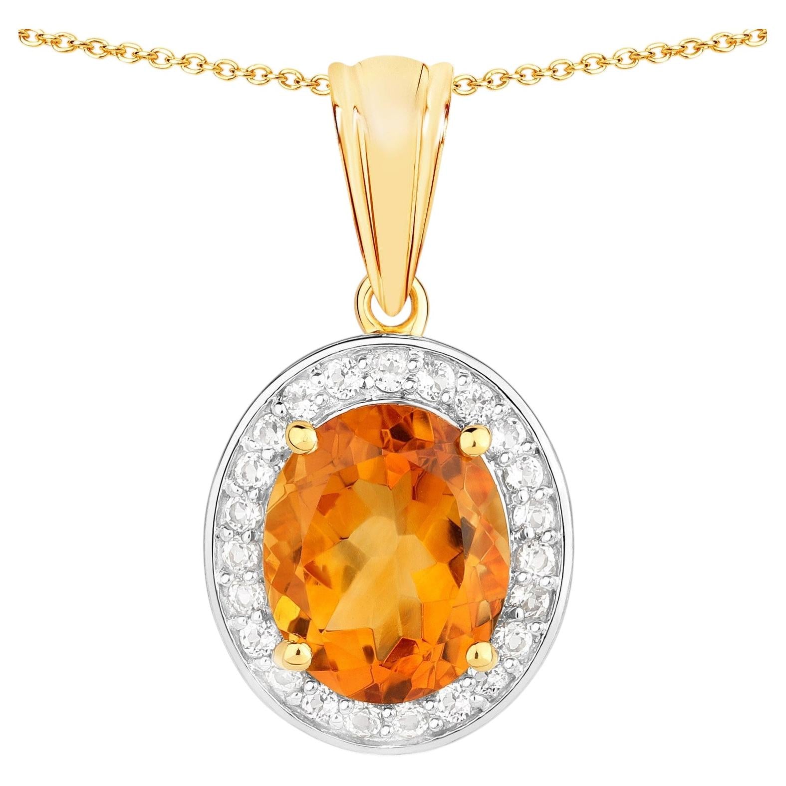 Citrine Pendant With White Topaz 3.58 Carats Gold Plated Silver