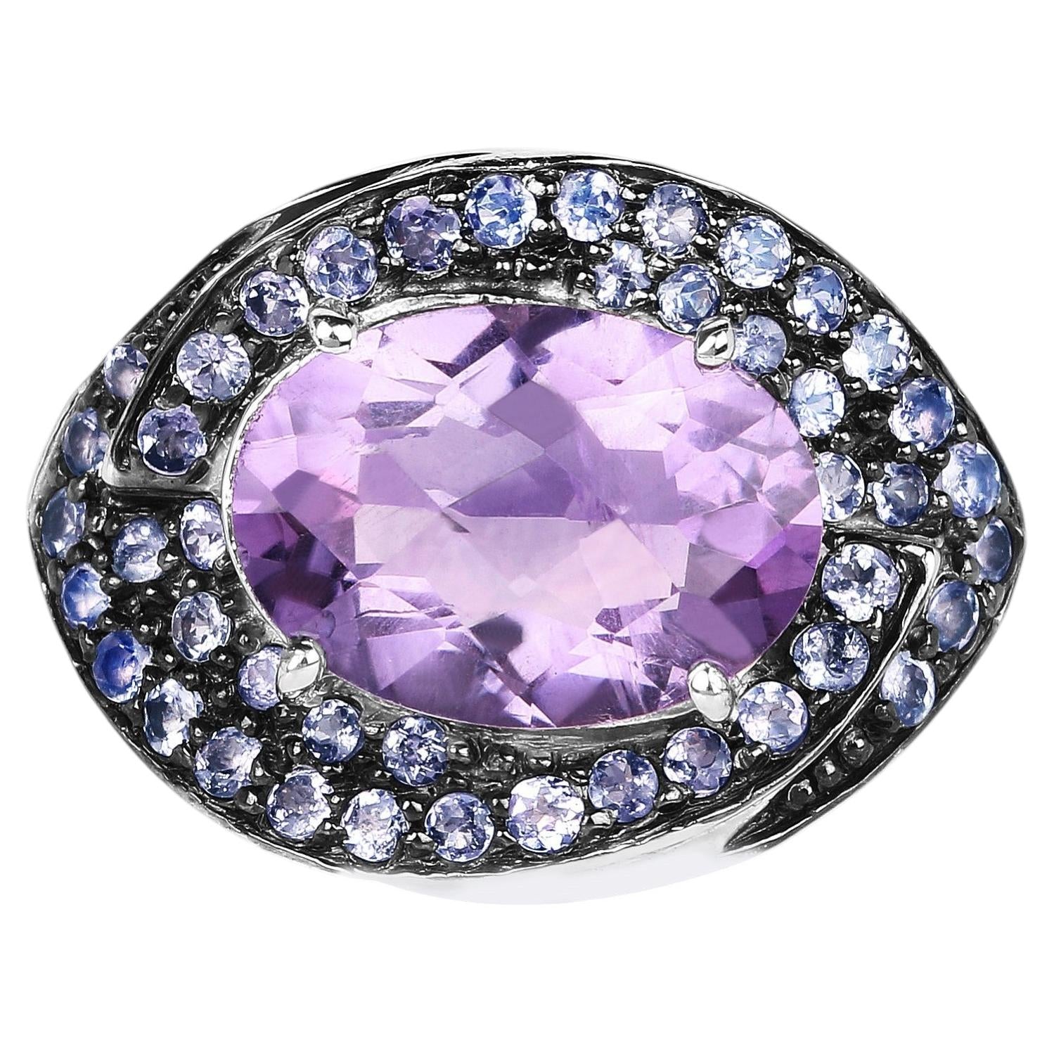 Amethyst Ring With Tanzanite 5.9 Carats Sterling Silver