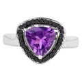 Amethyst Ring With Black Diamonds 1.52 Carats Sterling Silver
