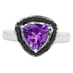 Amethyst Ring With Black Diamonds 1.52 Carats Sterling Silver