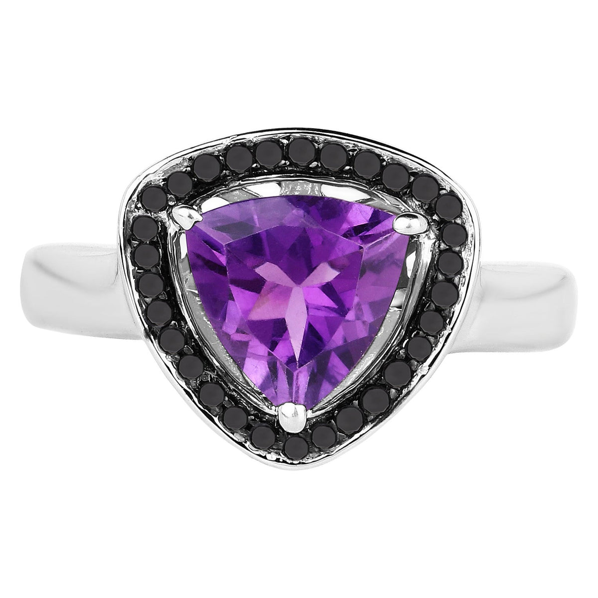 Amethyst Ring With Black Diamonds 1.52 Carats Sterling Silver