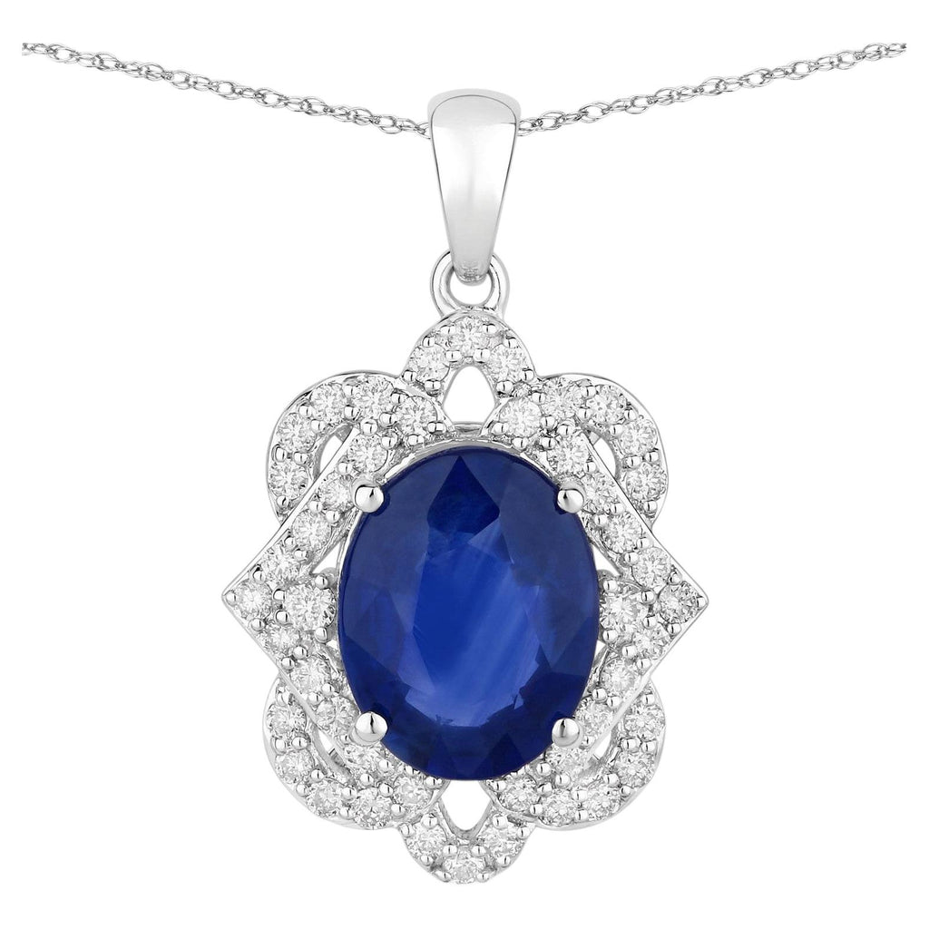 Blue Sapphire Pendant With Diamonds 3.12 Carats 18K White Gold