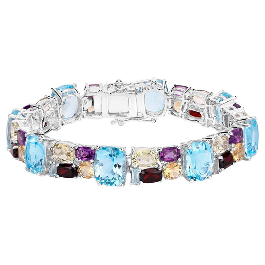 Multicolored Gemstone Bracelet 51 Carats Topaz Quartz Amethyst Garnet Citrine