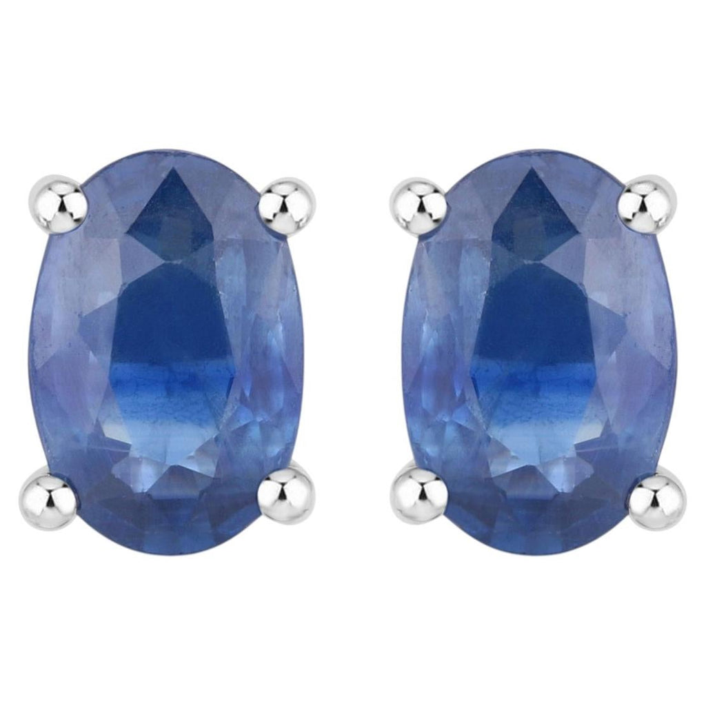 Blue Sapphire Stud Earrings 0.94 Carats 14K White Gold