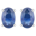 Blue Sapphire Stud Earrings 0.94 Carats 14K White Gold