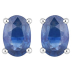 Blue Sapphire Stud Earrings 0.94 Carats 14K White Gold