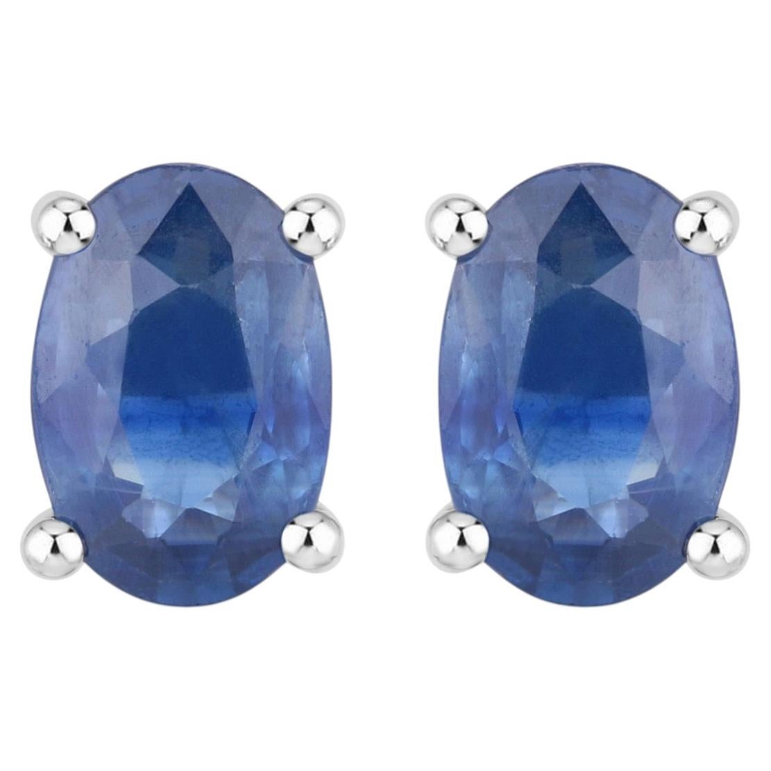 Blue Sapphire Stud Earrings 0.94 Carats 14K White Gold