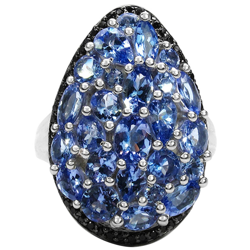 Tanzanite Ring With Black Spinel 5.38 Carats Sterling Silver