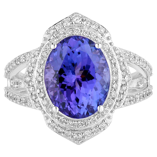 Tanzanite Ring Diamonds 6.55 Carats 14K White Gold