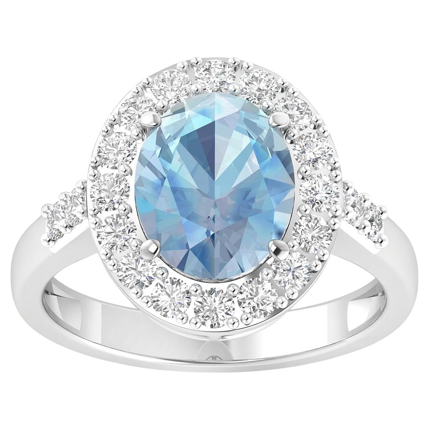 Aquamarine Cocktail Ring Diamond Halo 2.8 Carats Total 14K Gold