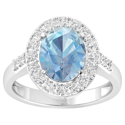 Aquamarine Cocktail Ring Diamond Halo 2.8 Carats Total 14K Gold