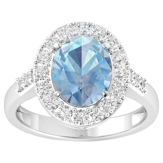 Aquamarine Cocktail Ring Diamond Halo 2.8 Carats Total 14K Gold