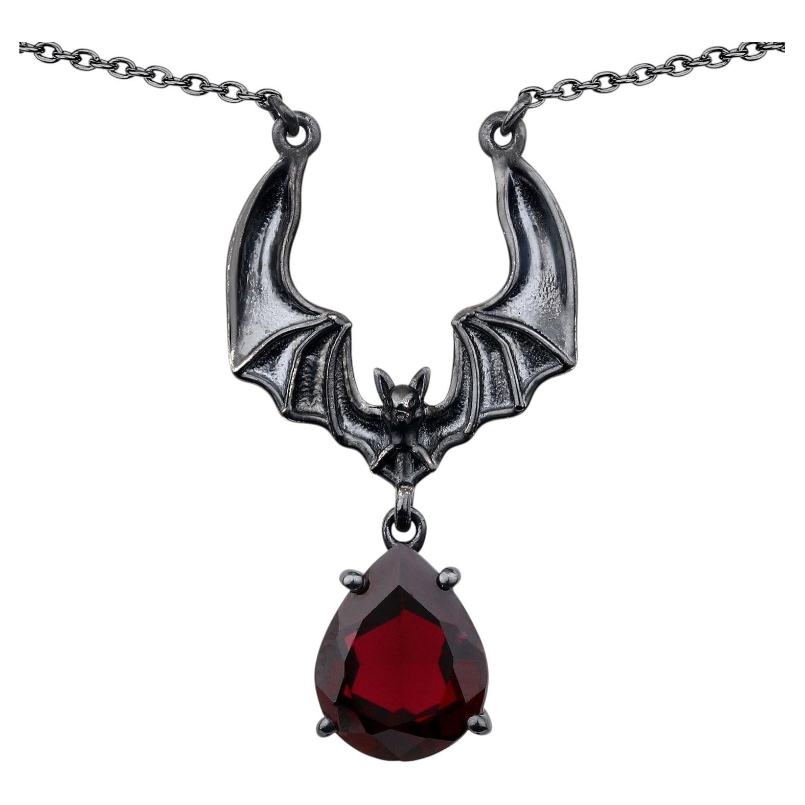 Garnet Bat Necklace 2.44 Carats Sterling Silver